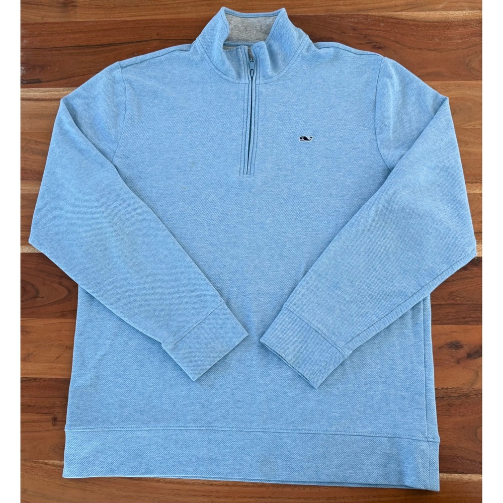 Vineyard Vines Performance Mens Large Light Blue Heathered Quarter Zip Pullover